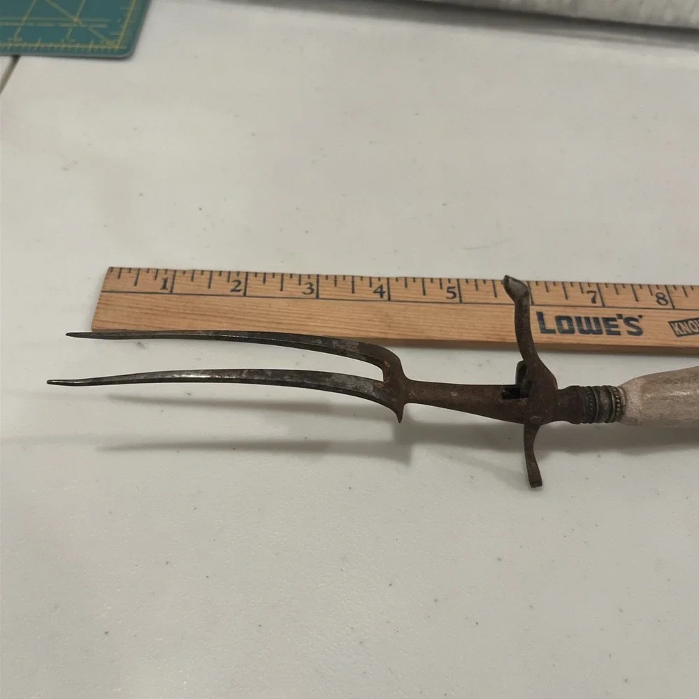 Antique Deer/Stag Antler Handle Meat Carving Serving Fork w/Stand